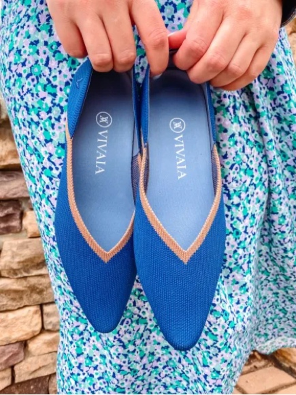 VIVAIA Pointed-Toe D'Orsay Flats Melia Style Blue and Tan Work Office